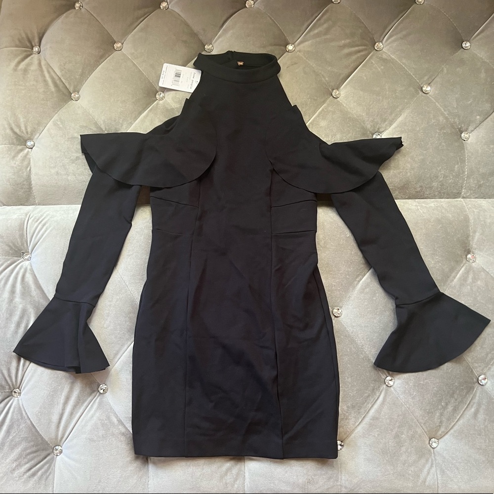 Women’s Free People black Shoulder ruffle dress new with tags SIZE XS